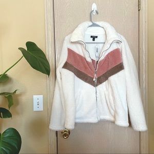 NWT TORRID Cream/Rose Pink/Brown Sherpa Jacket